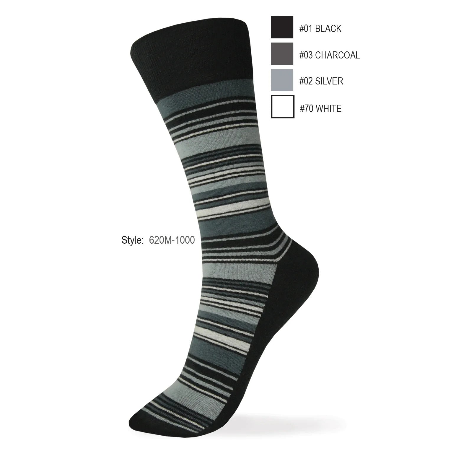 Tuxedo Park Dress Socks (Adult 7.5-13, Striped Black/White/Gray)